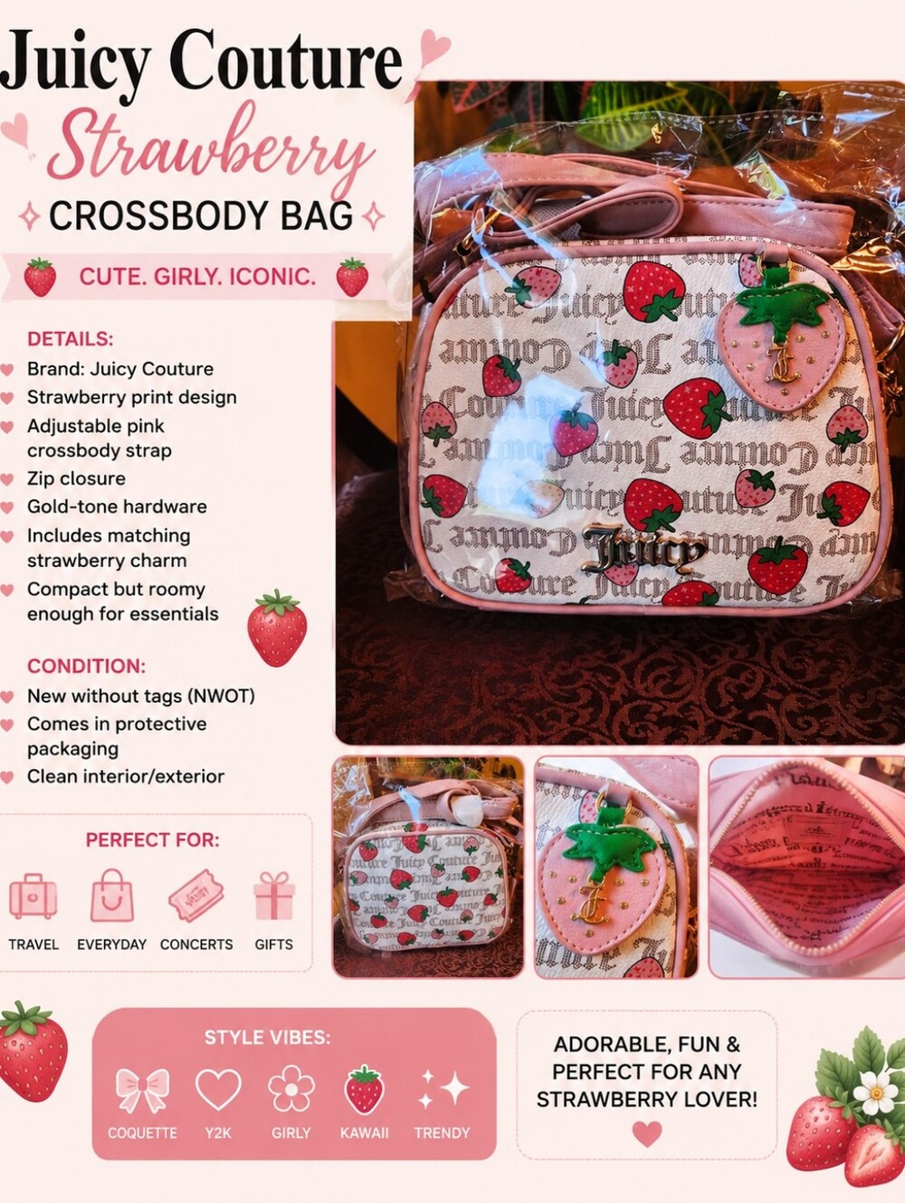 Juicy Couture Strawberry Crossbody Bag 🍓💕 NWOT